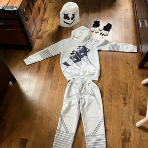 Roblox Marshmallow Man, DJ Cosplay Costume, Hoodie, pants, head mask, gloves